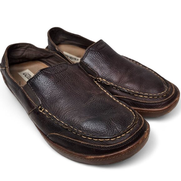 Olukai Puhalu Brown Pebble Leather Slip On Loafers Men's Everyday Lounge 10 - Picture 1 of 9